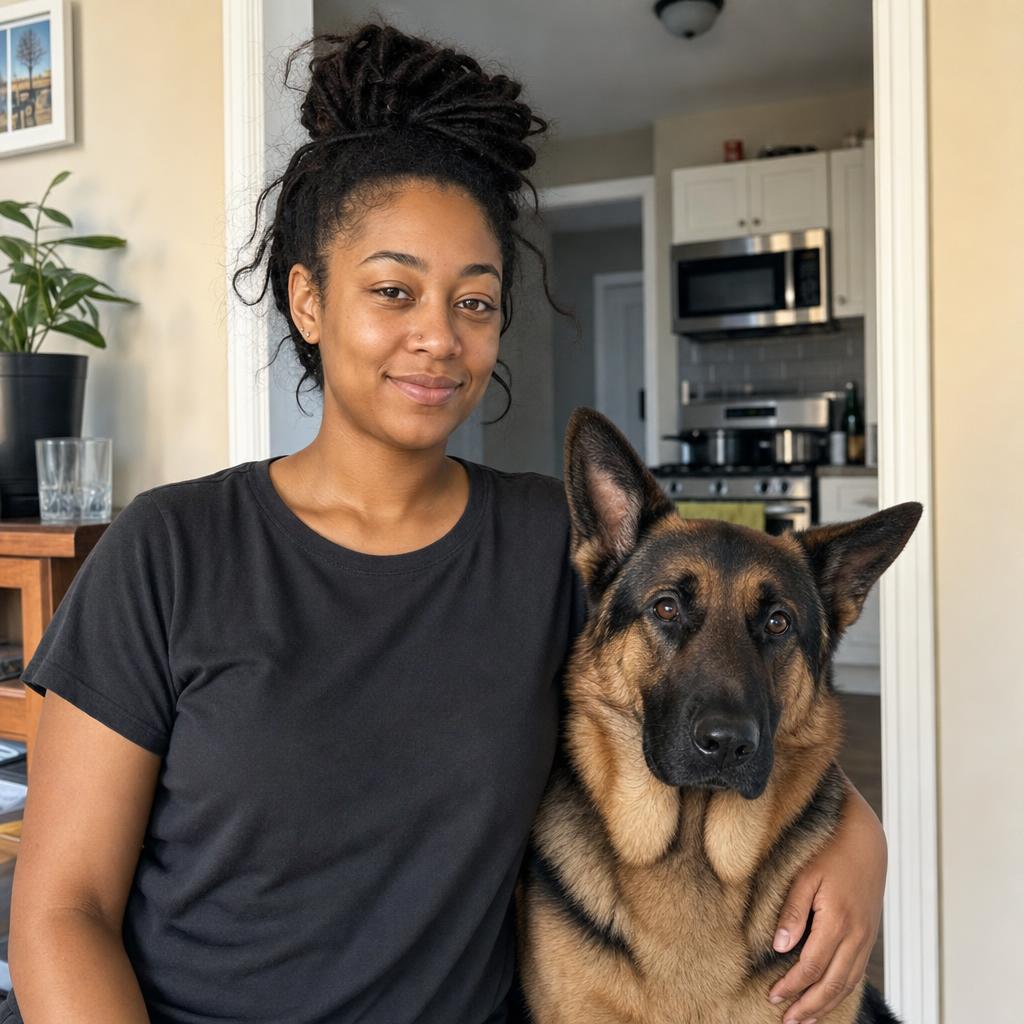 Steph Brooks with Odin, her German shepherd
